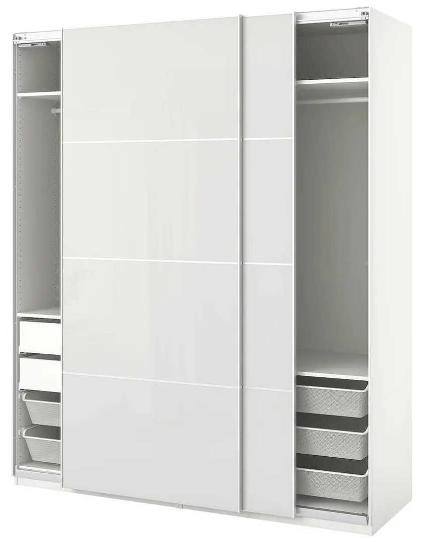 Dulap combinat Ikea Pax/Hokksund 200x66x236 (Alb/Lucios Gri)