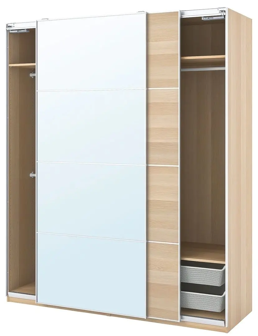 Шкаф комбинированный Ikea Pax/Mehamn/Auli 200x66x236 (Под Дуб Беленый/Зеркало)