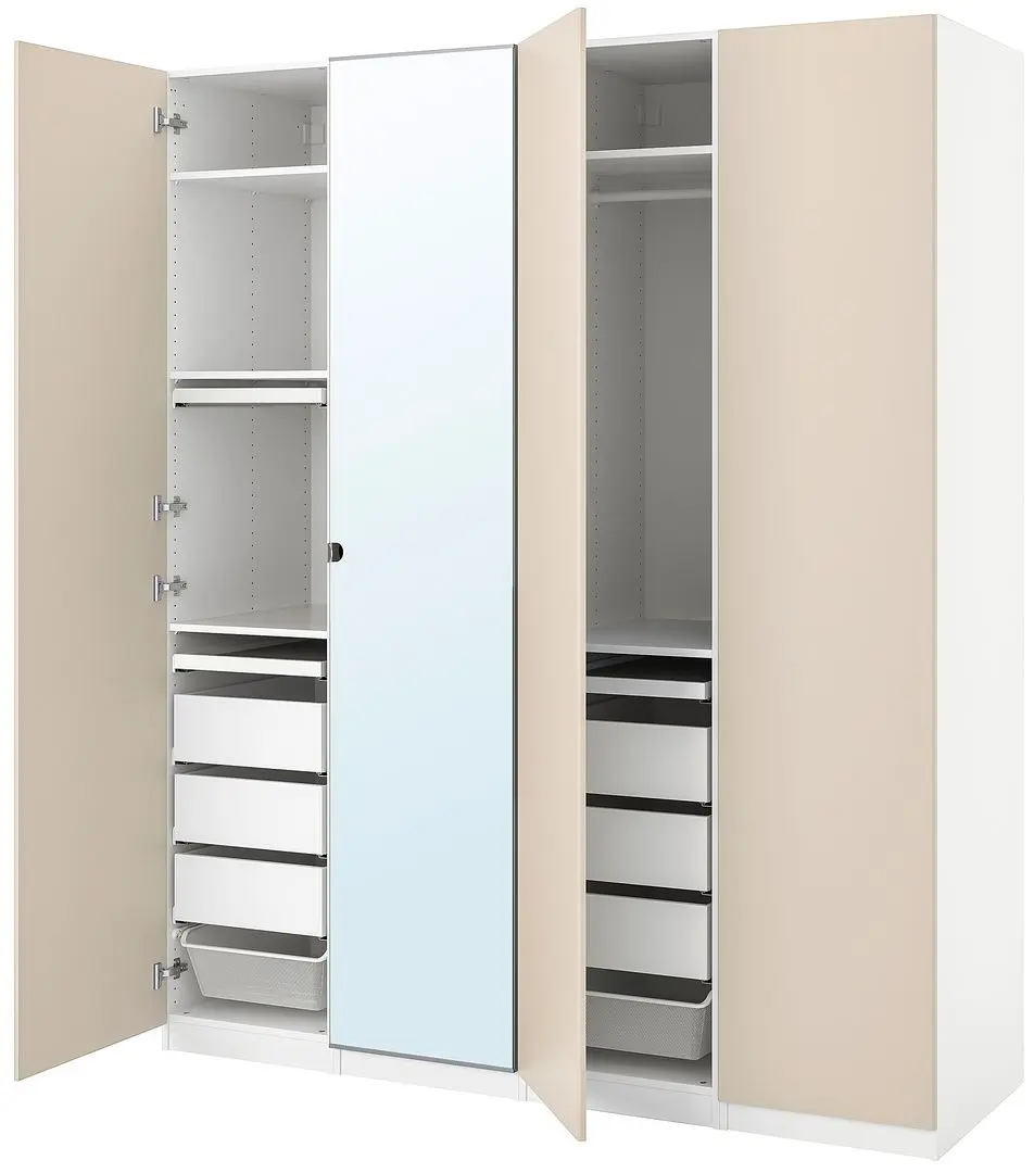 Шкаф комбинированный Ikea Pax/Reinsvoll/Vikedal 4 отделения 200x60x236 (Белый/Серо-Бежевый)