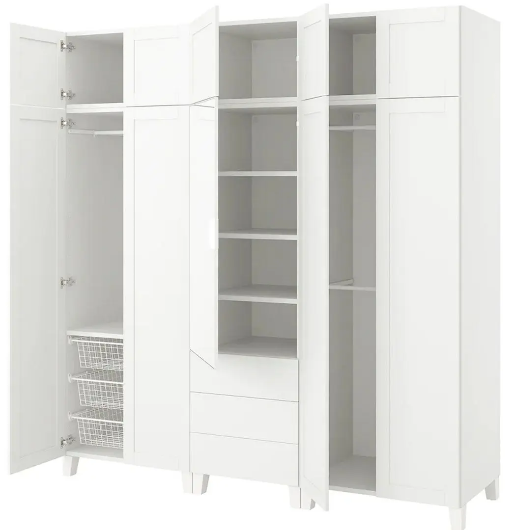 Шкаф комбинированный Ikea Platsa 10 дверей/3 ящика/зеркало 220x57x231 (Белый Страумен/Саннидал Белый)