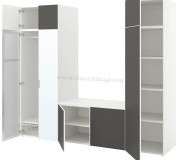 Dulap combinat Ikea Platsa 8 usi/oglinda 260x57x221 (Alb Straumen/Skatval Gri Inchis)