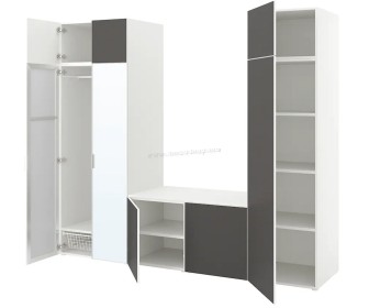 Шкаф комбинированный Ikea Platsa 8 дверей/зеркало 260x57x221 (Белый Страумен/Скатвал Темно-серый)