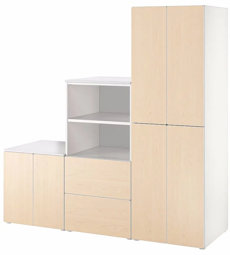 Dulap combinat Ikea Smastad/Platsa 180x57x181 (Alb/Mesteacan)