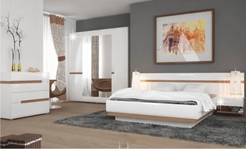 Dulap Mobhaus Lynatet Typ 23 (White Extra High Gloss/Sonoma Oak Truffle Dark)