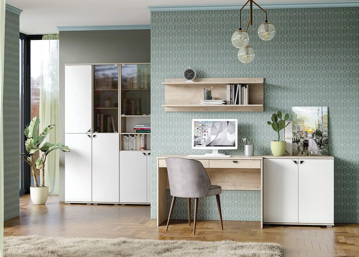 Dulap Mobi Boston 13.156 (Endgrain Oak Elegant/Milk Ricamo Soft) - 5