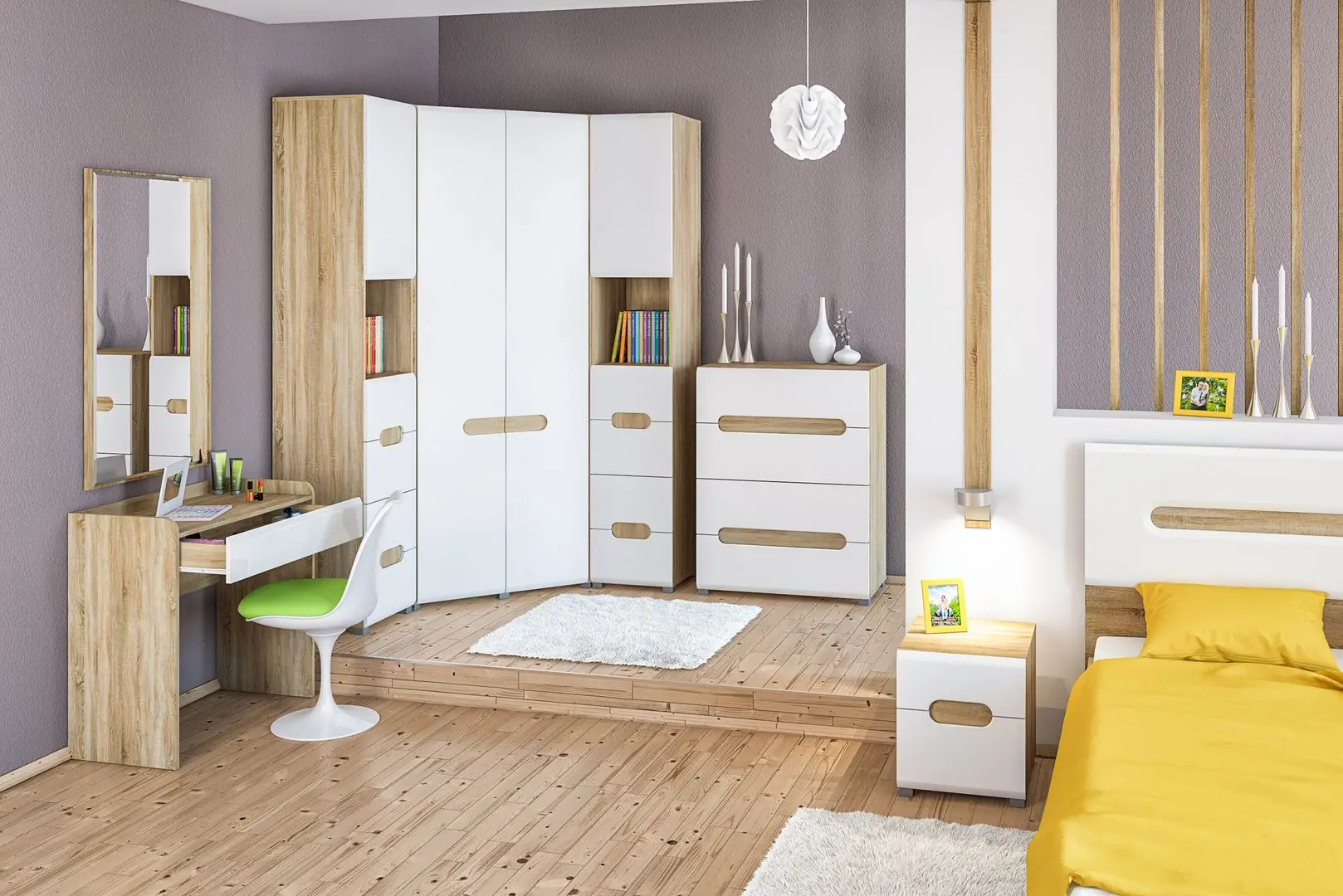 Dulap de colt Неман Leonardo МН-026-11 (Sonoma Oak/White Semi-Gloss)