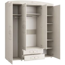 Шкаф Олмеко Каролина 4Д Патина/Вудлайн Кремовый/Сандал Белый (с зеркалом) Thumb