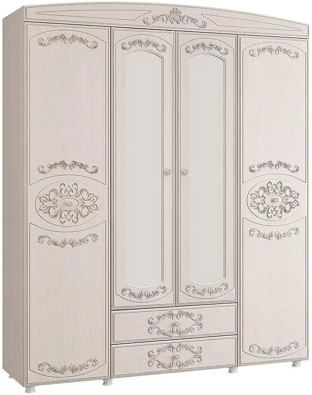 Шкаф Олмеко Каролина 4Д Патина/Вудлайн Кремовый/Сандал Белый (с зеркалом)