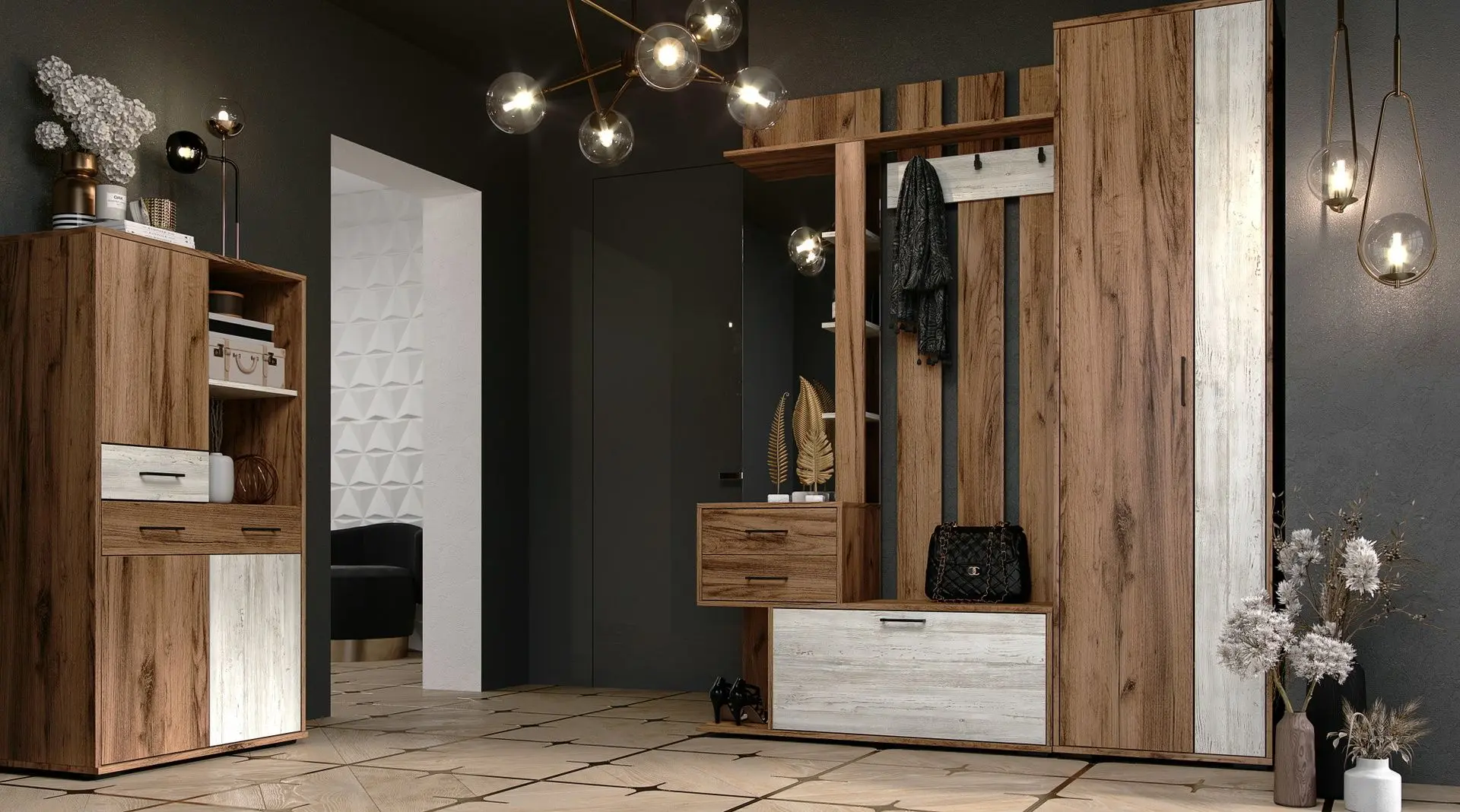 Шкаф двухстворчатый SV-mebel Сканди (Дуб Делано/Сосна Санторини Светлый) - 3