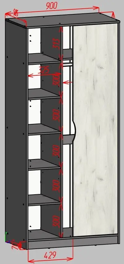 Шкаф Yasen Дисней 2Д  900 (Серый Графит/Дуб Крафт Белый)