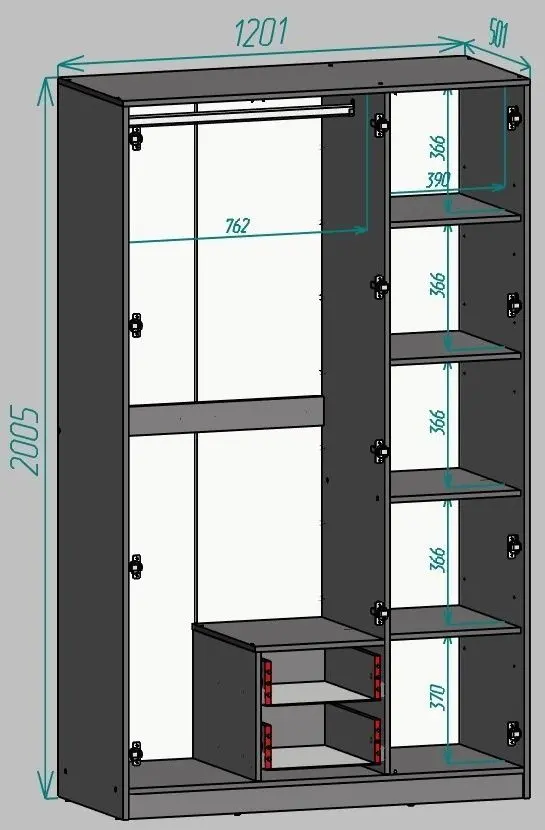 Dulap Yasen Disney 3D2S1O (Graphite Gray/Craft Oak White)
