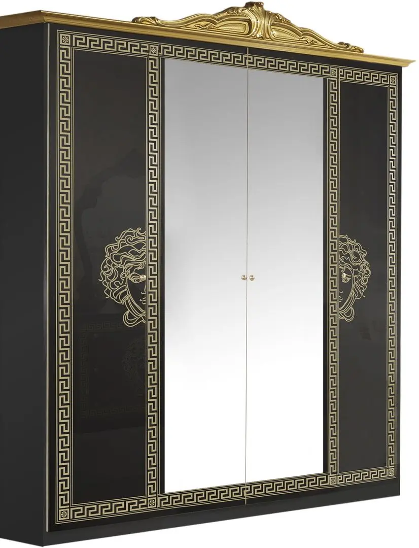 Dulap Yasen Milano 4U (Black/Black Gloss/Gold Patina)