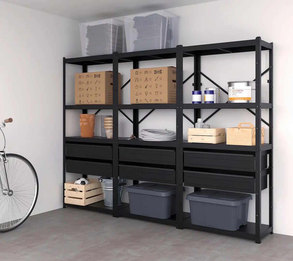 Стеллаж Ikea Bror с ящиками/полками 254x40x190 (Черный)