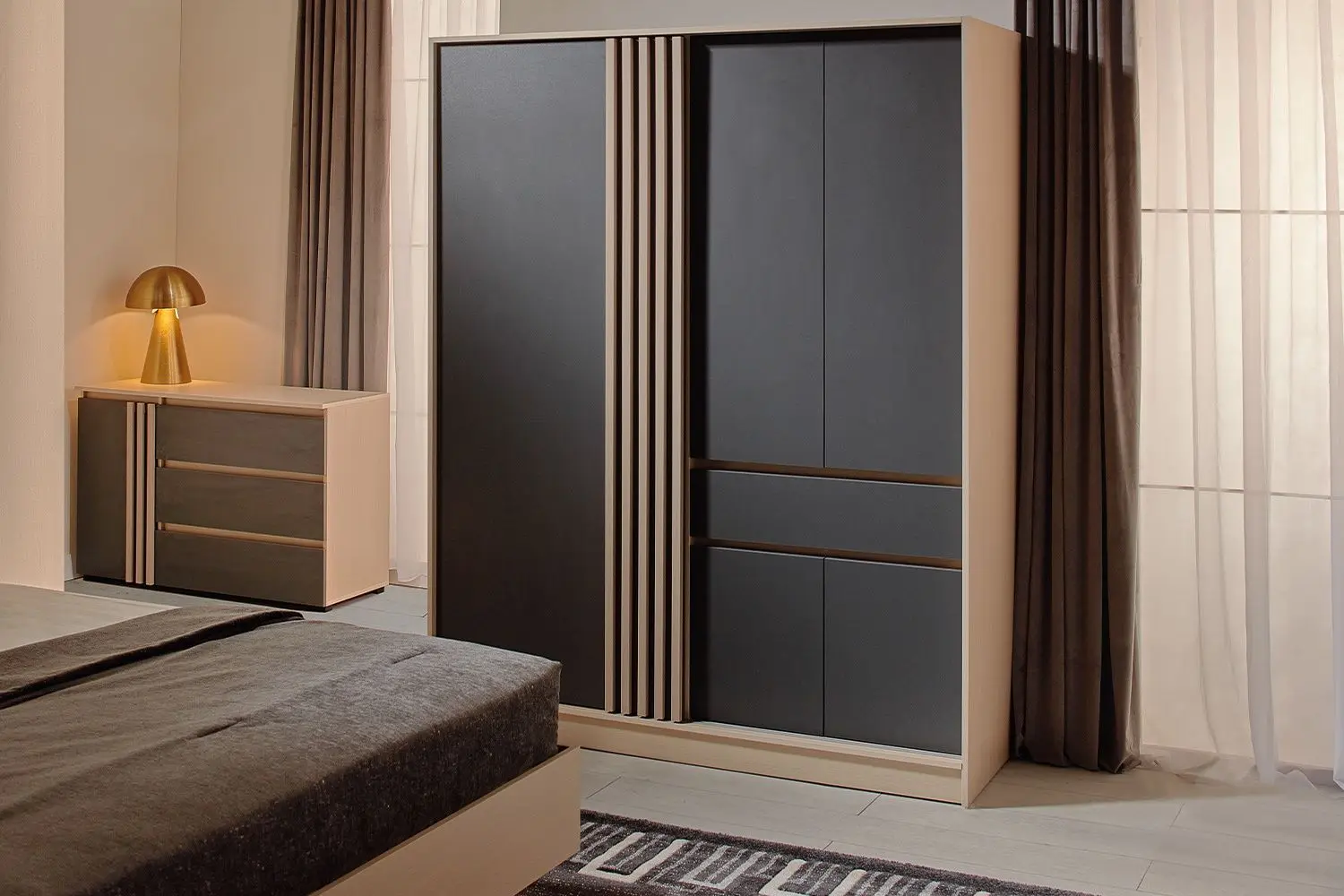 Спальня Ambianta Malta ламельное основание (Кремона/Графит)