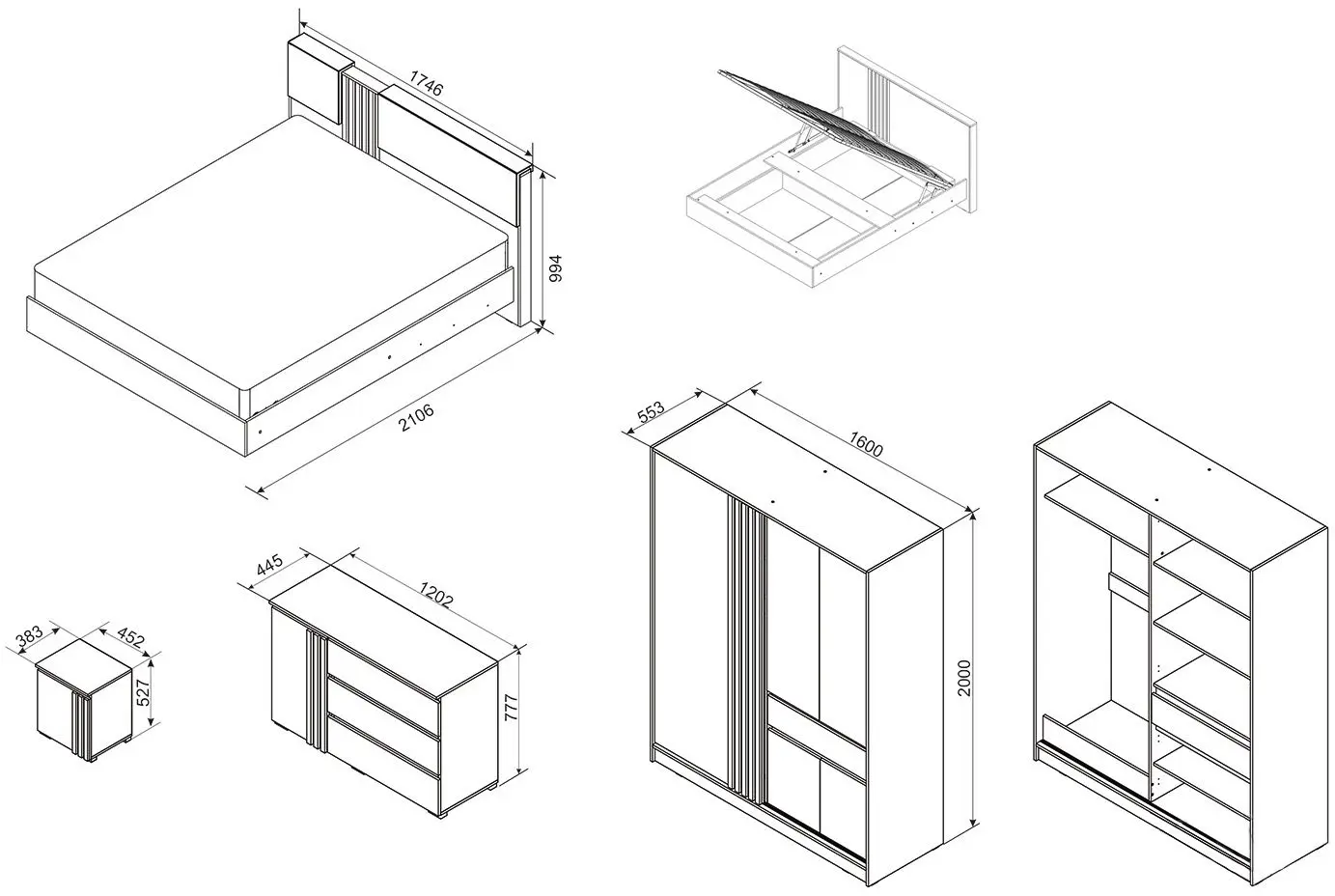 Спальня Ambianta Malta ламельное основание (Кремона/Графит)