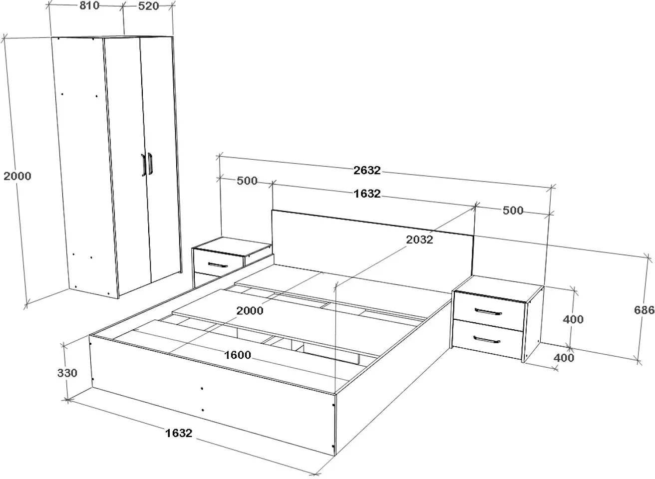 Спальня Haaus Malmo V1 160x200 (White Oak/Anthracite)