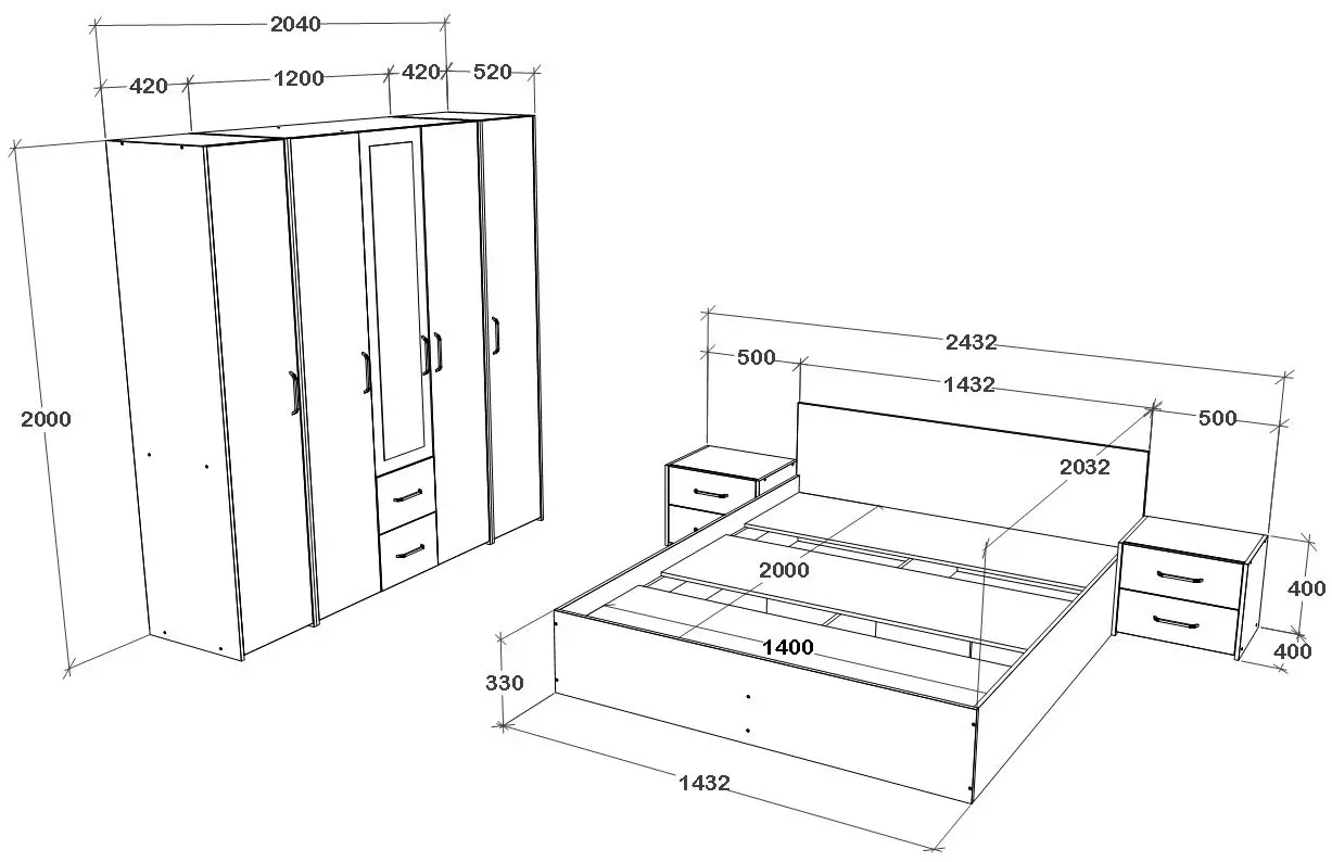 Спальня Haaus Malmo V10  140x200 cm (Anthracite/White Oak)