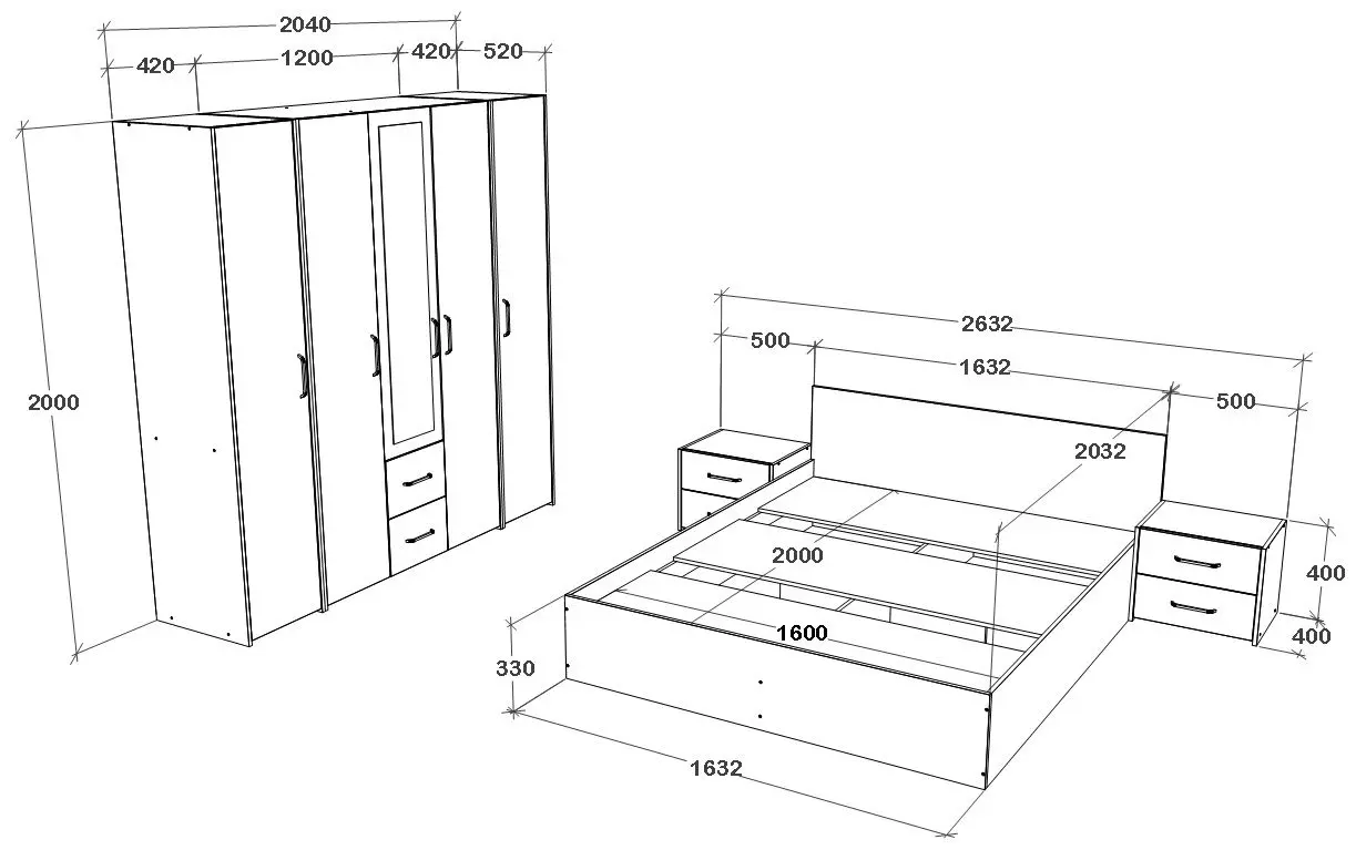 Спальня Haaus Malmo V10 160x200 (Anthracite/White Oak)