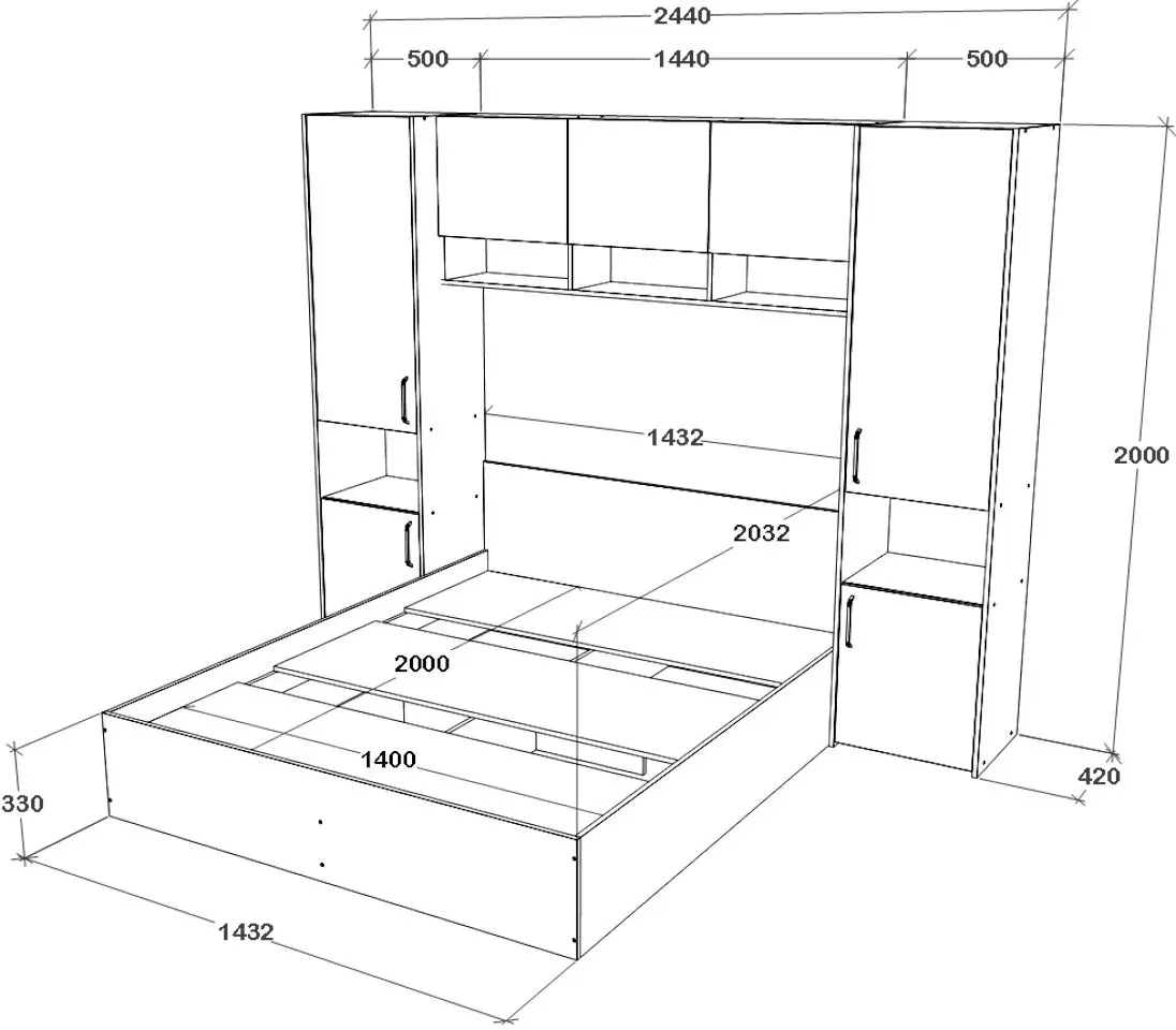 Спальня Haaus Malmo V11 140x200 (White Oak/Anthracite)