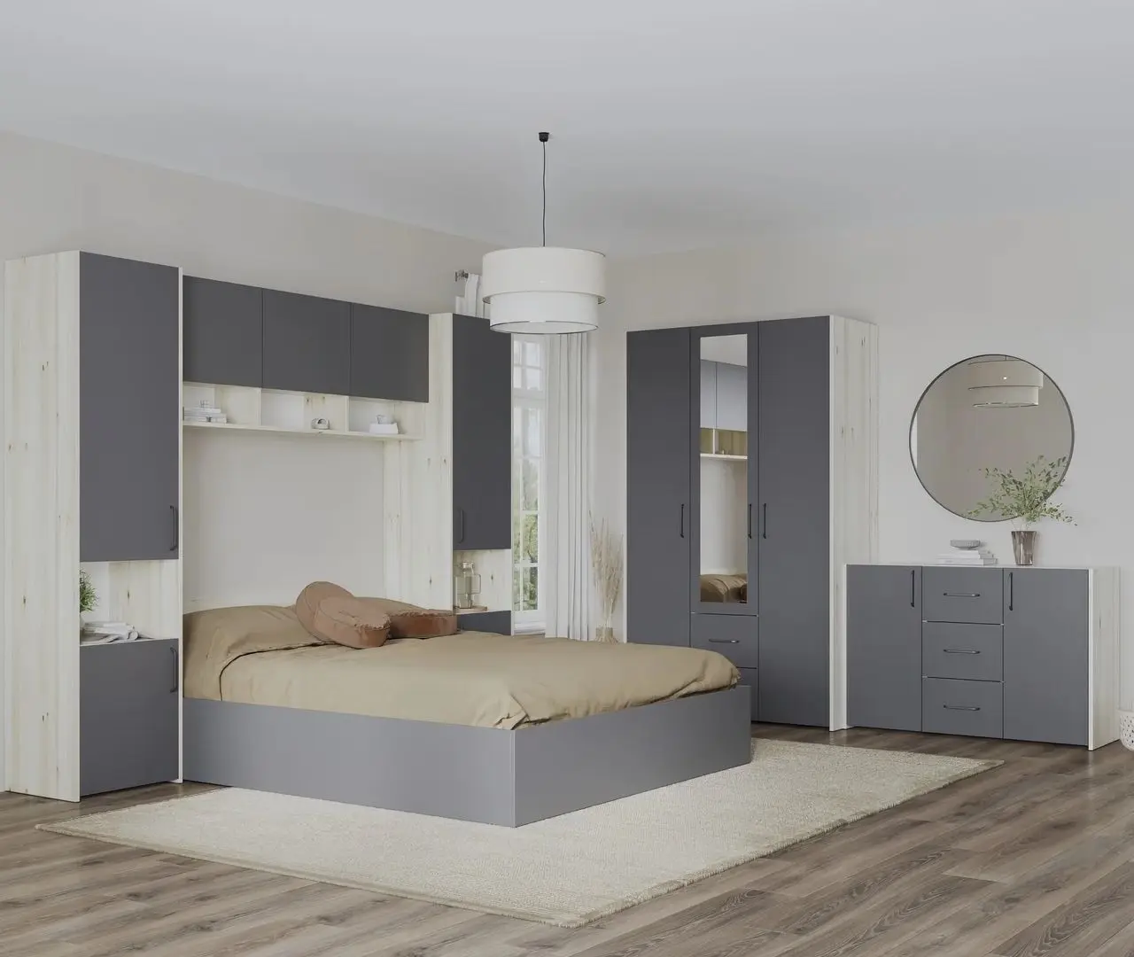 Dormitor Haaus Malmo V12 160x200 (White Oak/Anthracite)