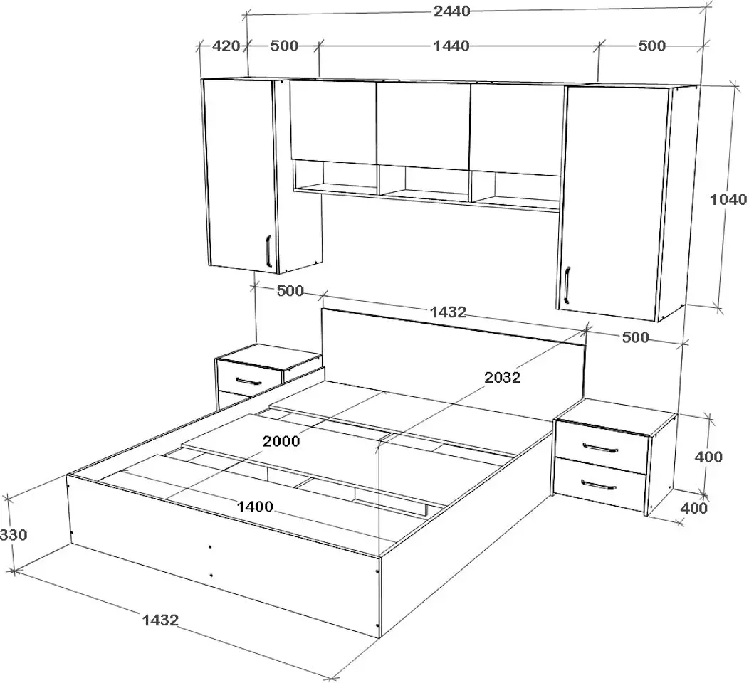 Dormitor Haaus Malmo V13 140x200 (White Oak/Anthracite)