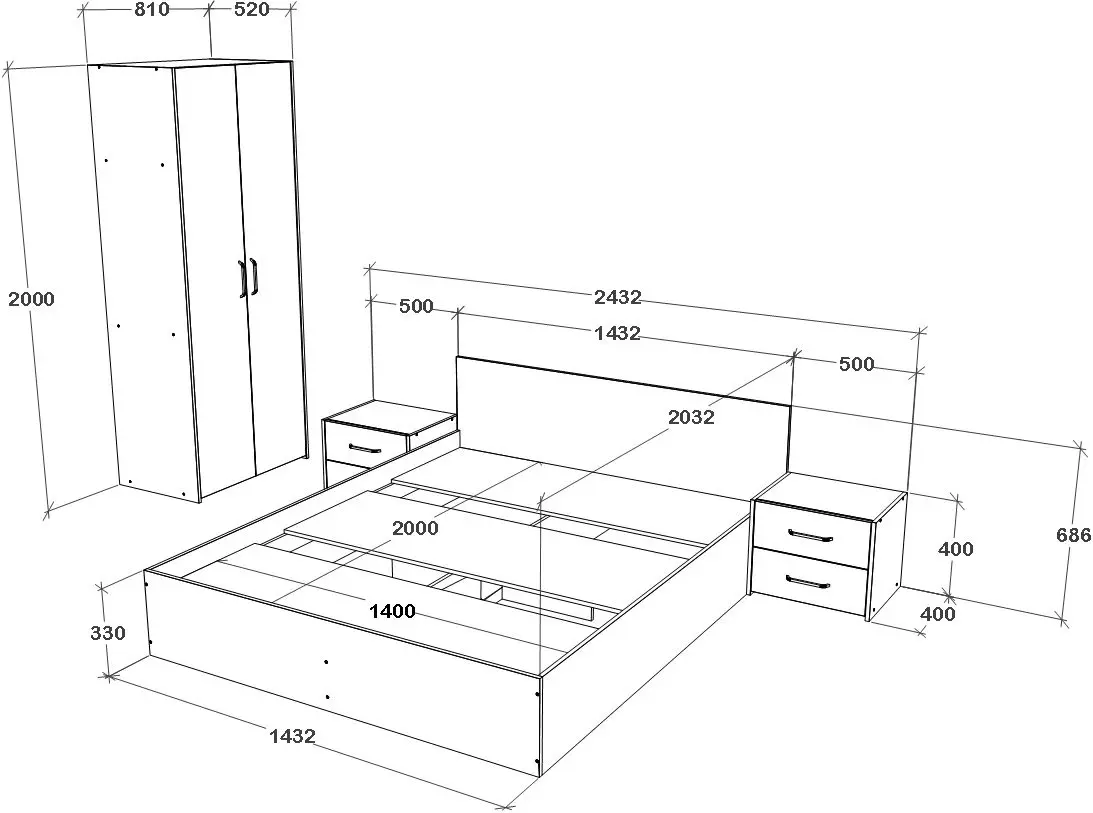Спальня Haaus Malmo V16 140x200 (White Oak/Anthracite)