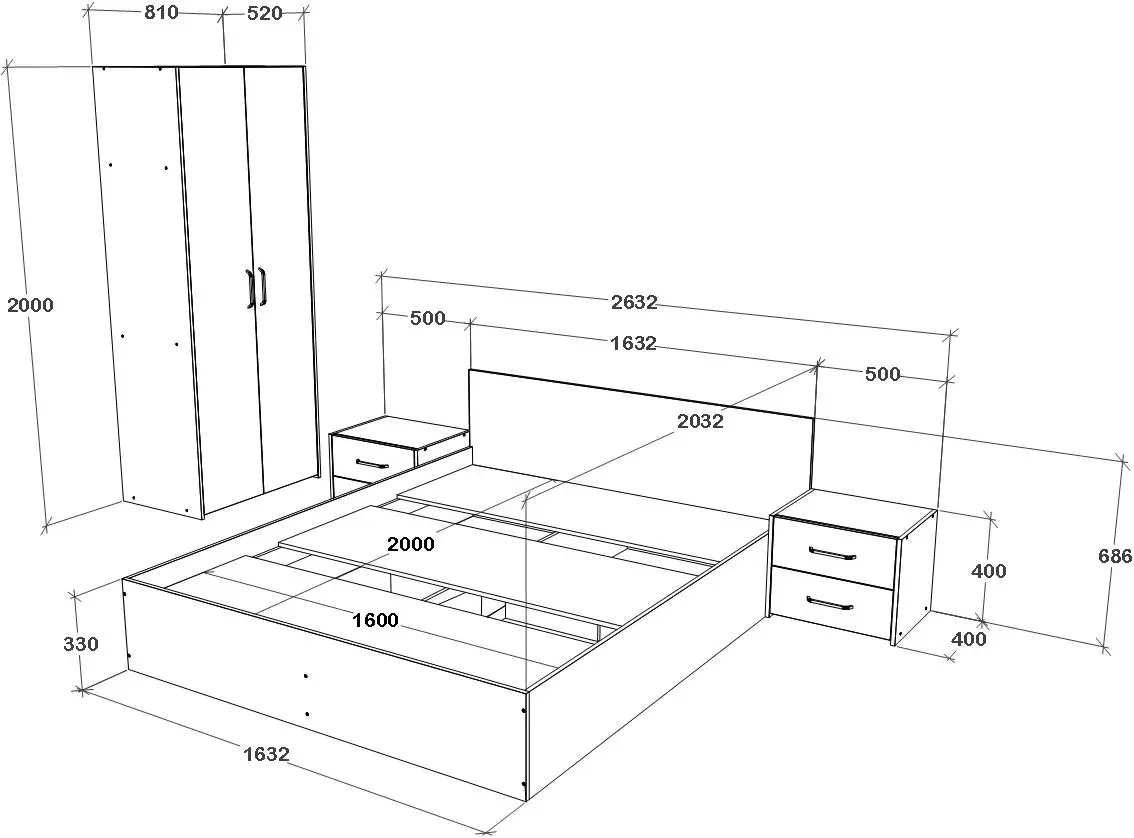 Спальня Haaus Malmo V16 160x200 (White Oak/Anthracite)
