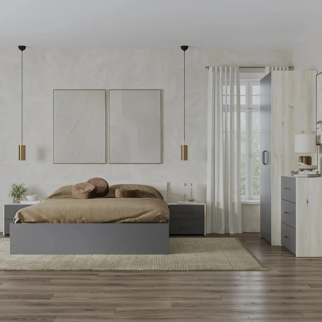 Dormitor Haaus Malmo V2 140x200 (White Oak/Anthracite)