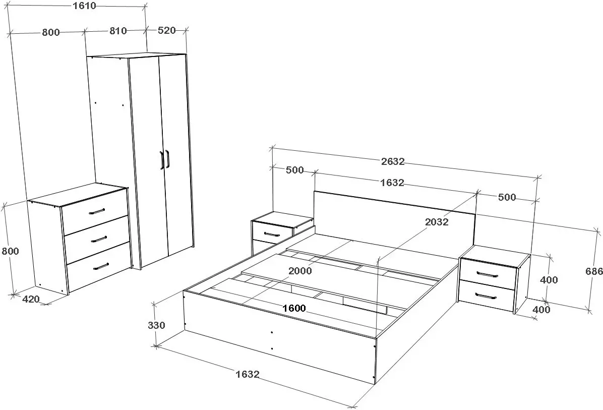 Спальня Haaus Malmo V2 160x200 (White Oak/Anthracite)