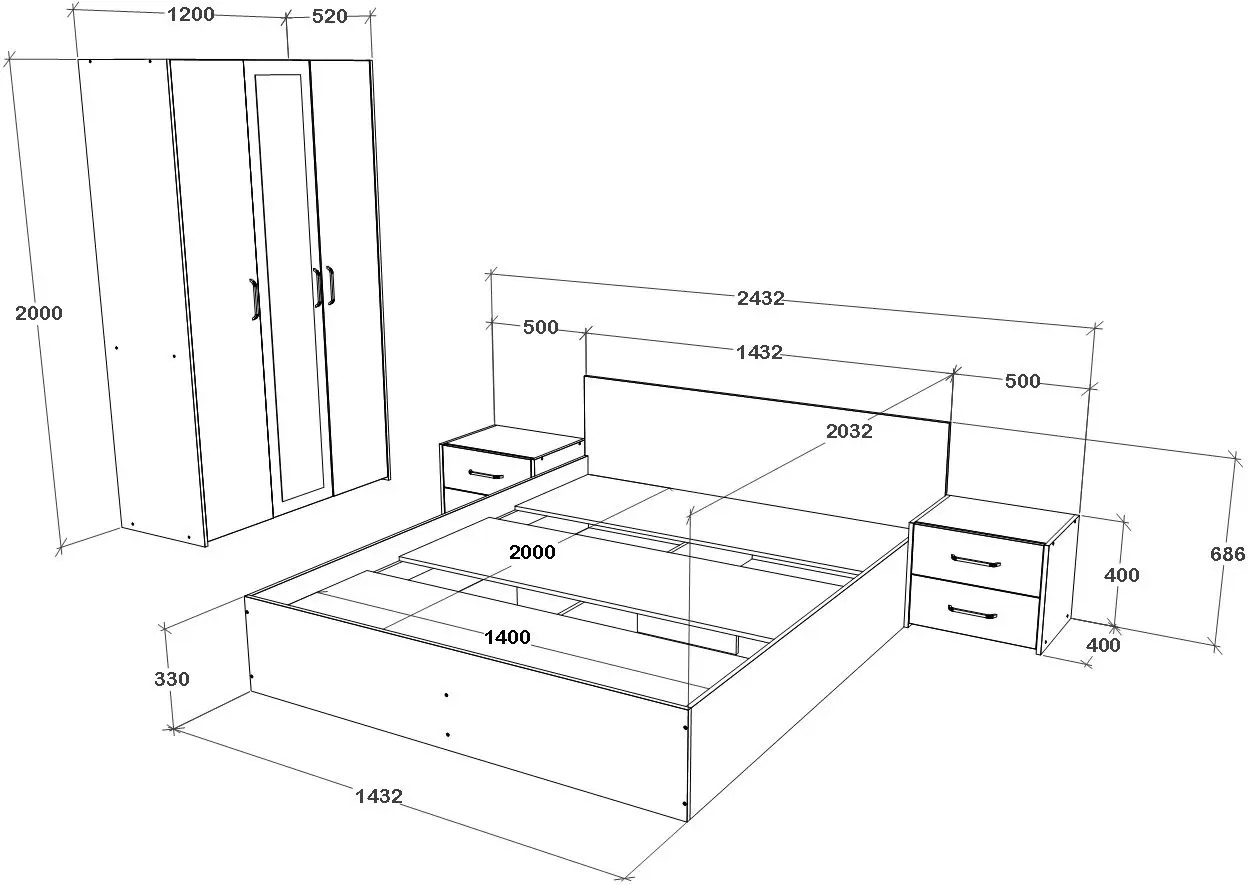 Спальня Haaus Malmo V3 140x200 (White Oak/Anthracite)
