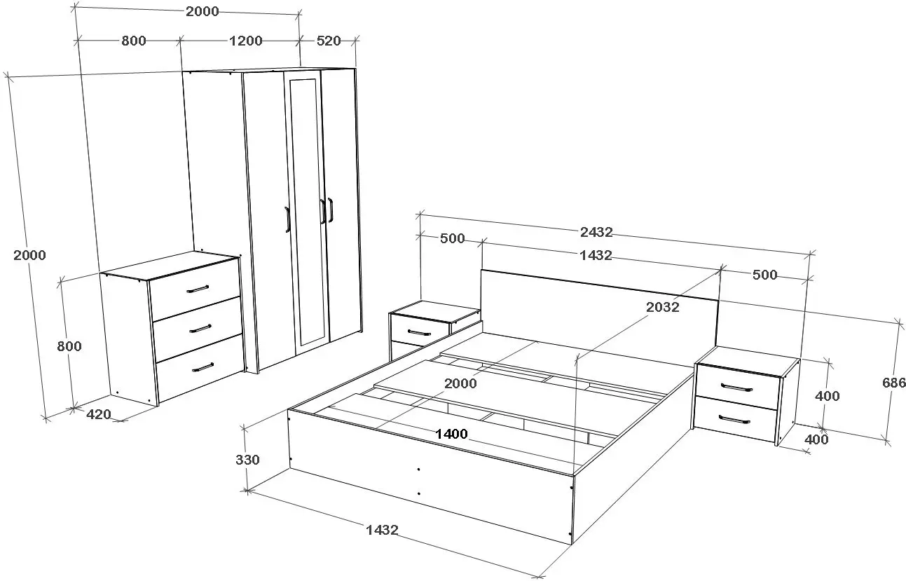 Спальня Haaus Malmo V4 140x200 (White Oak/Anthracite)