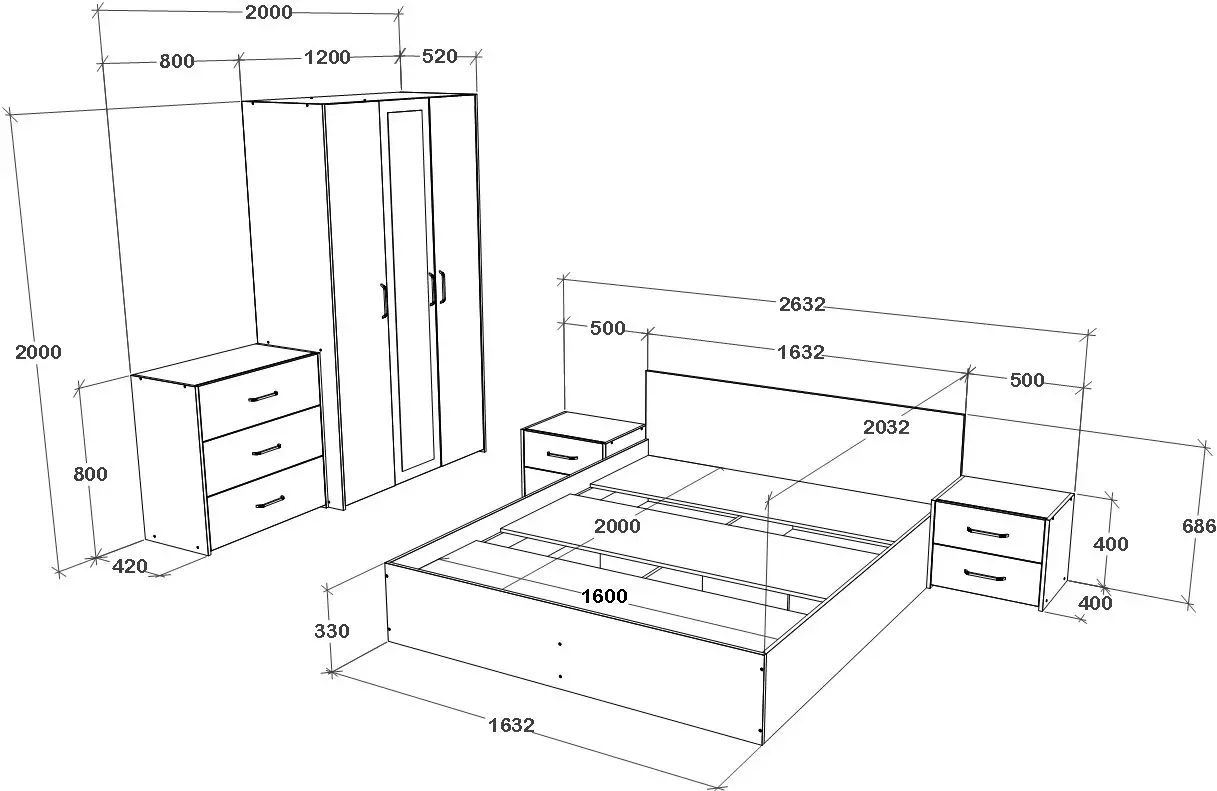 Спальня Haaus Malmo V4 160x200 (White Oak/Anthracite)