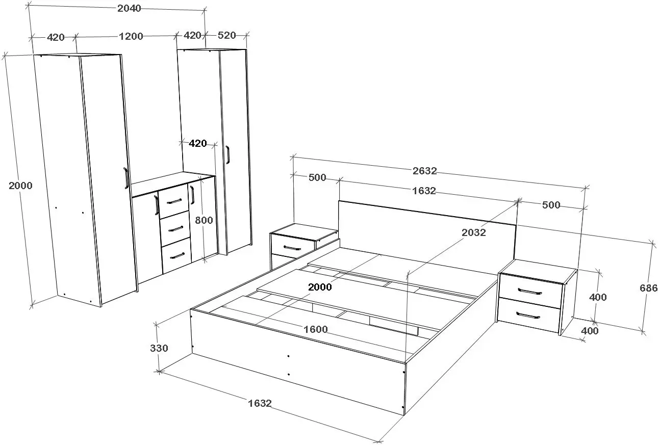 Спальня Haaus Malmo V5 160x200 (White Oak/Anthracite)