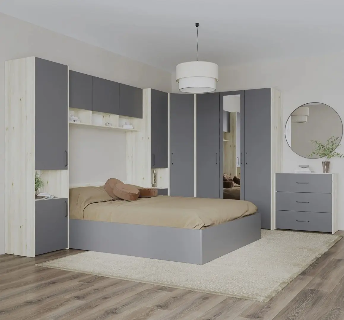 Dormitor Haaus Malmo V6 140x200 (White Oak/Anthracite)