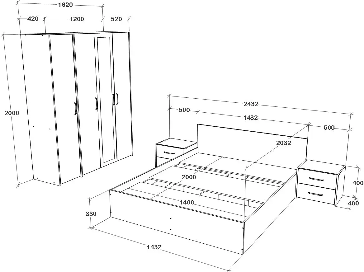Спальня Haaus Malmo V7 140x200 (White Oak/Anthracite)