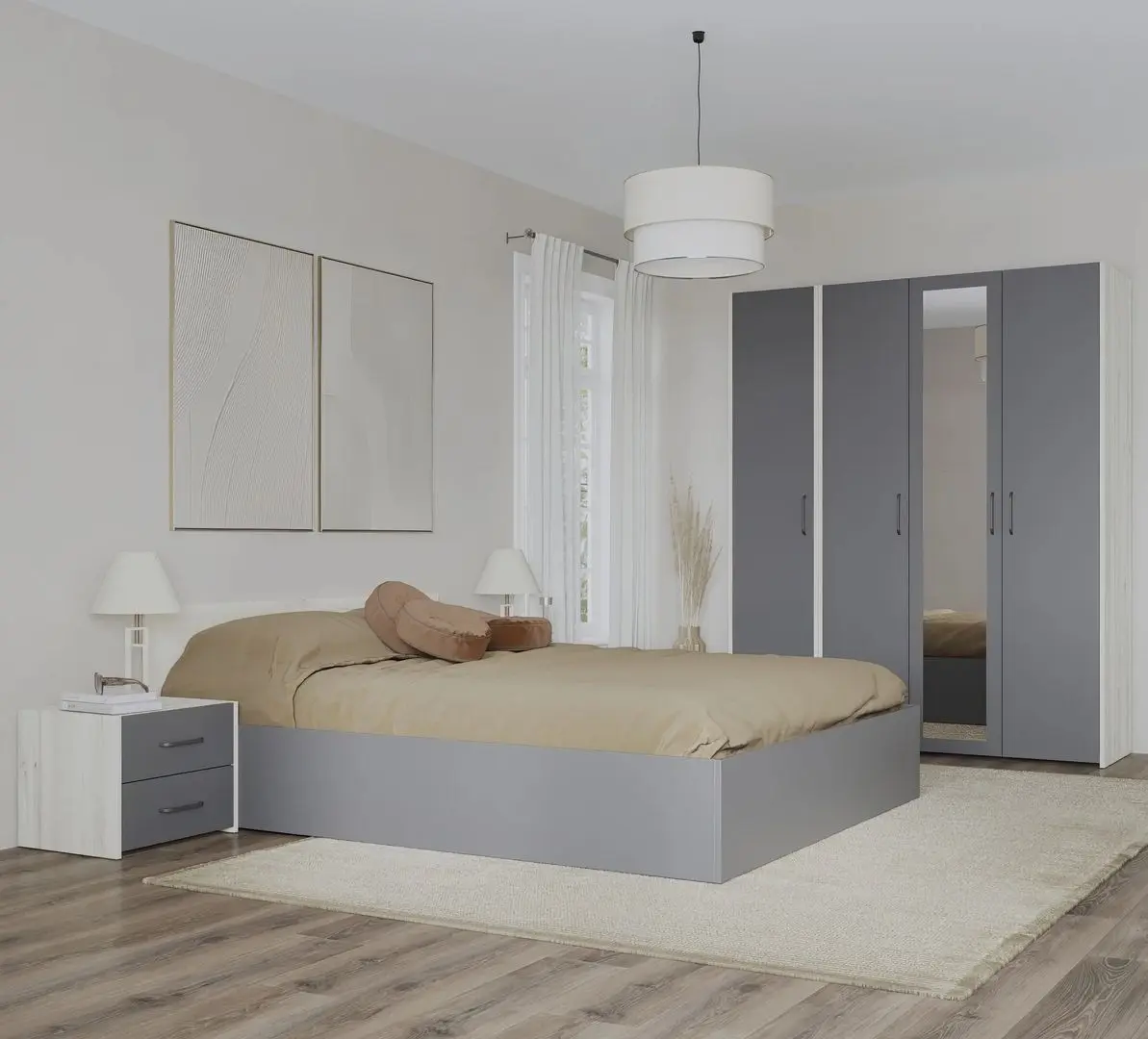 Спальня Haaus Malmo V7 140x200 (White Oak/Anthracite)