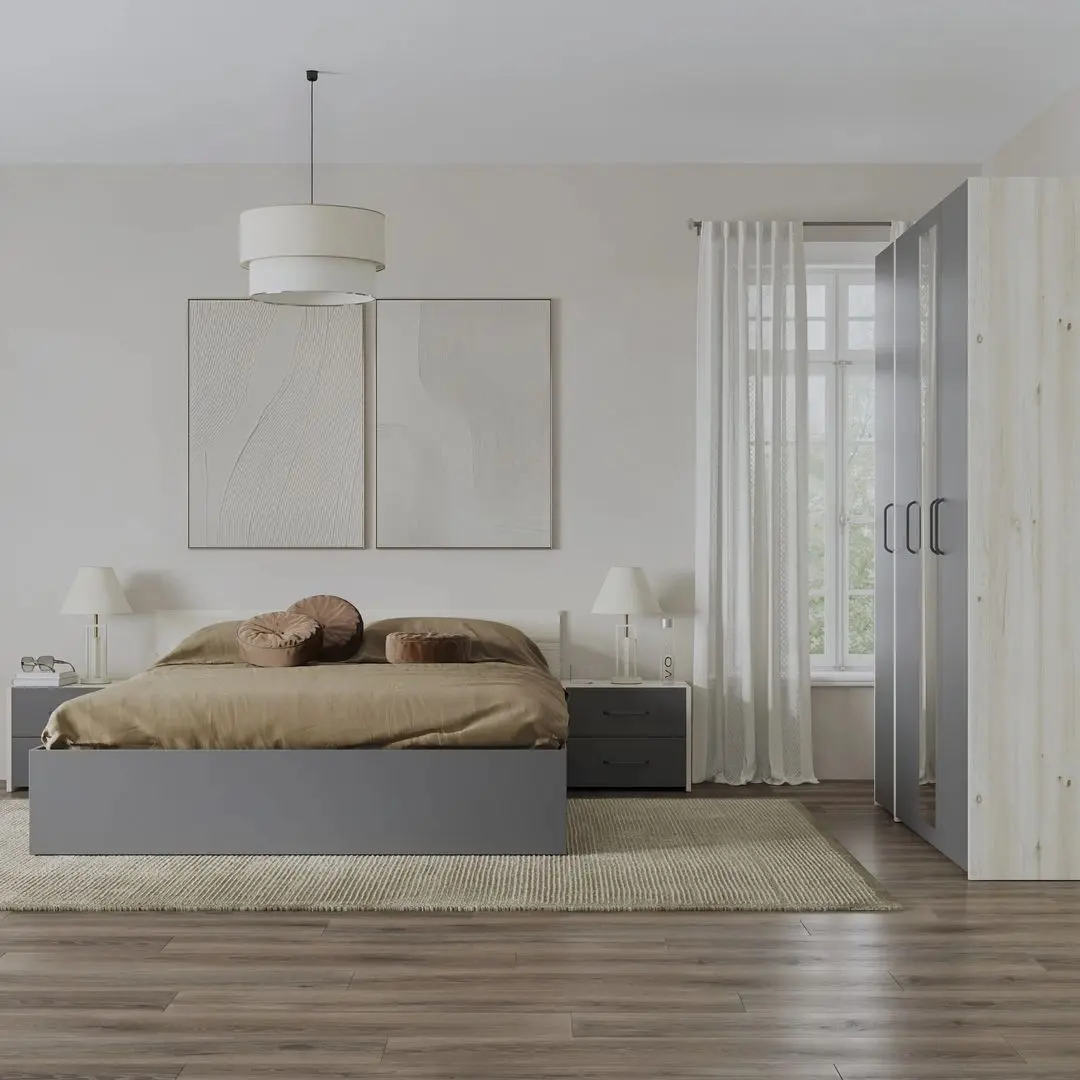 Dormitor Haaus Malmo V7 160x200 (White Oak/Anthracite)