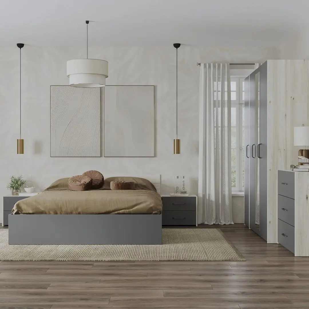 Dormitor Haaus Malmo V8 140x200 (White Oak/Anthracite)