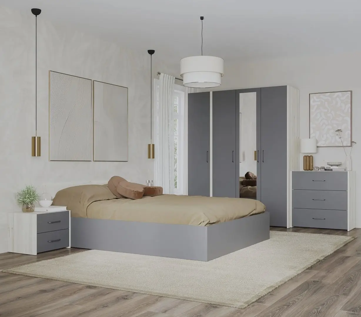 Dormitor Haaus Malmo V8 140x200 (White Oak/Anthracite)