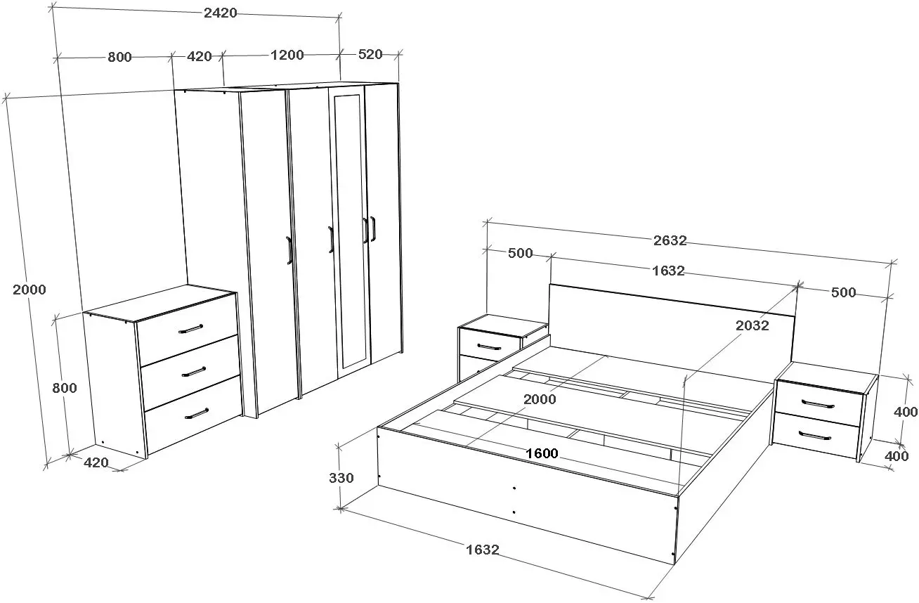 Спальня Haaus Malmo V8 160x200 (White Oak/Anthracite)
