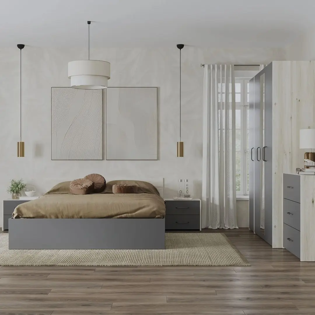 Dormitor Haaus Malmo V9 140x200 (White Oak/Anthracite)