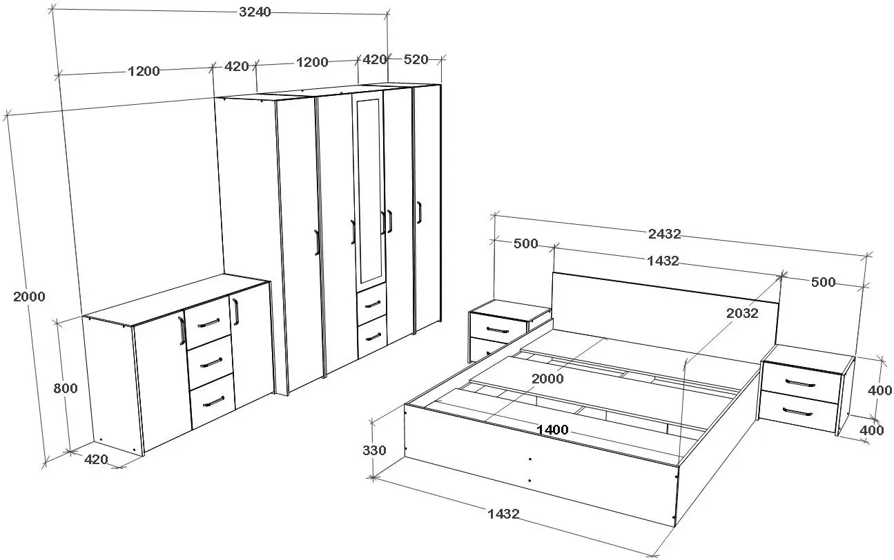 Dormitor Haaus Malmo V9 140x200 (White Oak/Anthracite)
