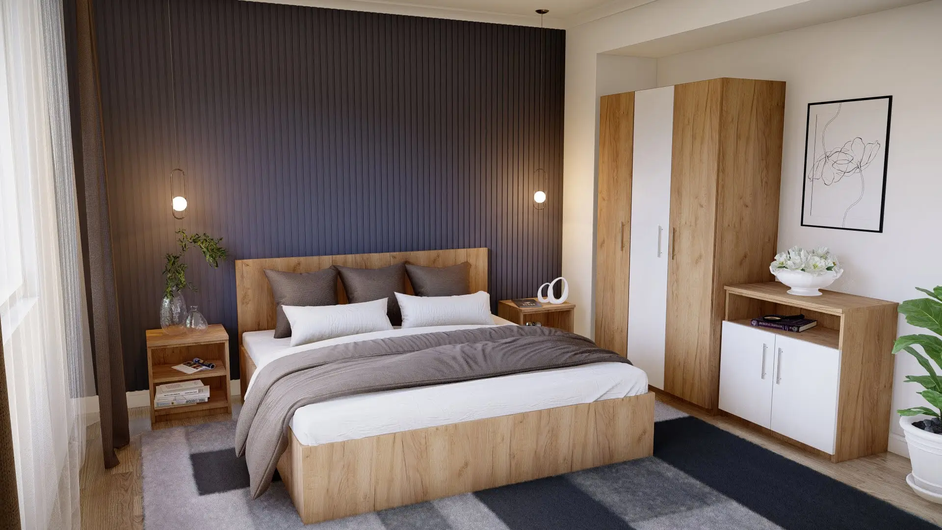 Dormitor Ideal Mobila Aura (Sonoma Oak/White)