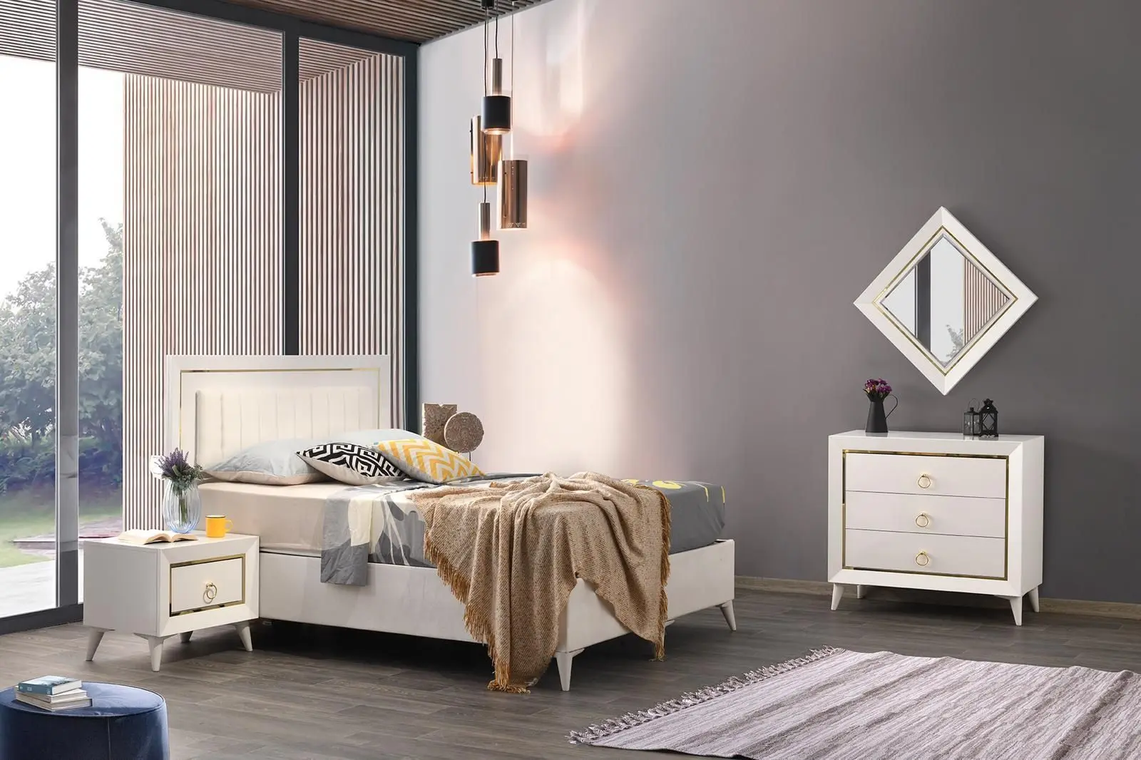 Dormitor Ideal Mobila Inci (White/Gold) - 2