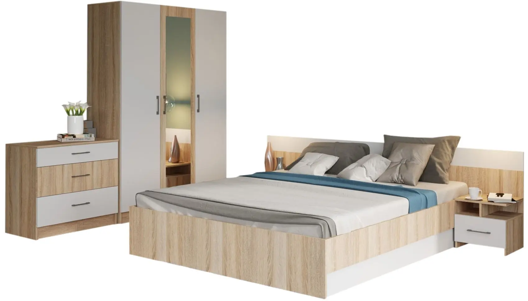 Dormitor Ideal Mobila Lesi (Sonoma Oak/White) - 2