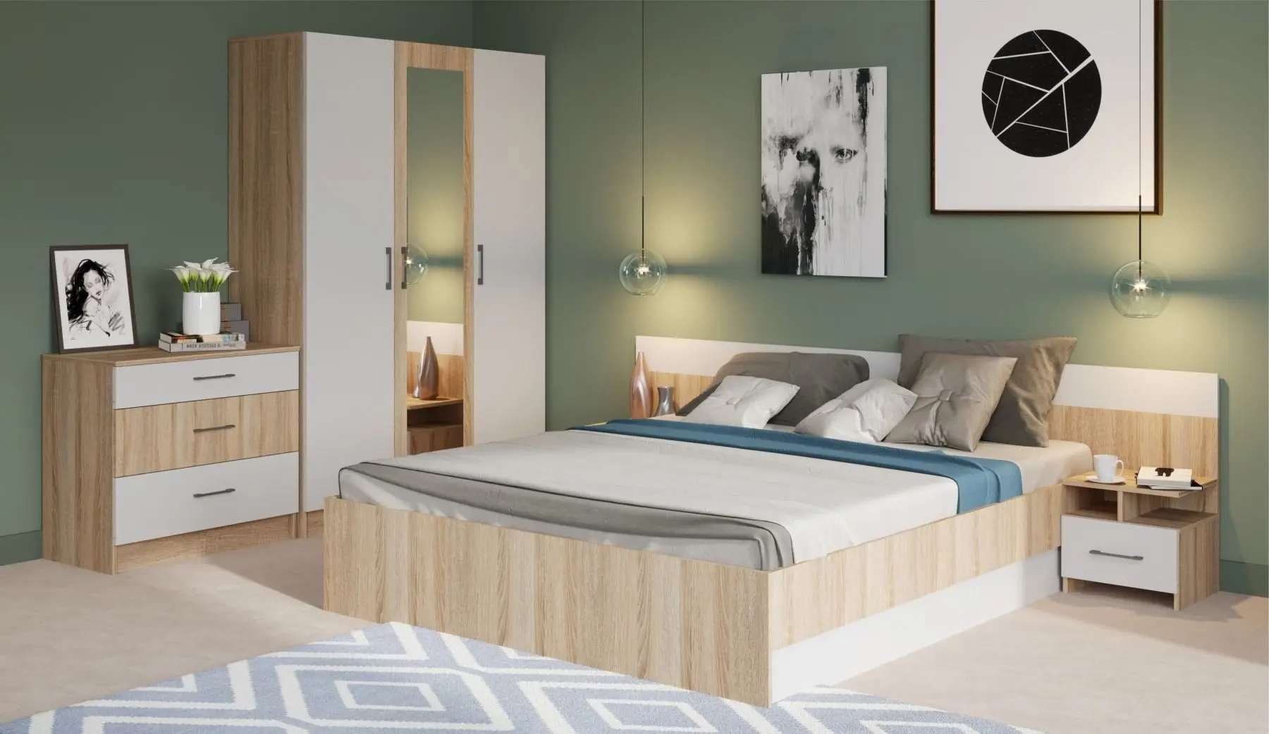 Dormitor Ideal Mobila Lesi (Sonoma Oak/White)