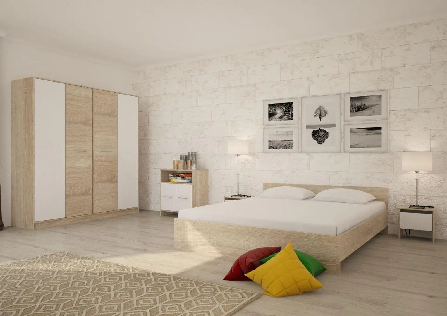 Dormitor Ideal Mobila Luca (Sonoma Oak/White)