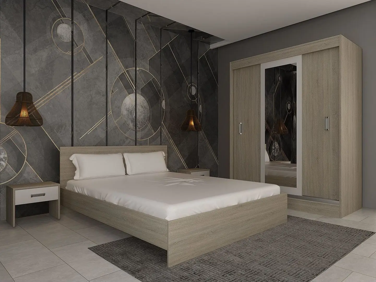 Dormitor Ideal Mobila Masha Dressing (Sonoma Oak/White)