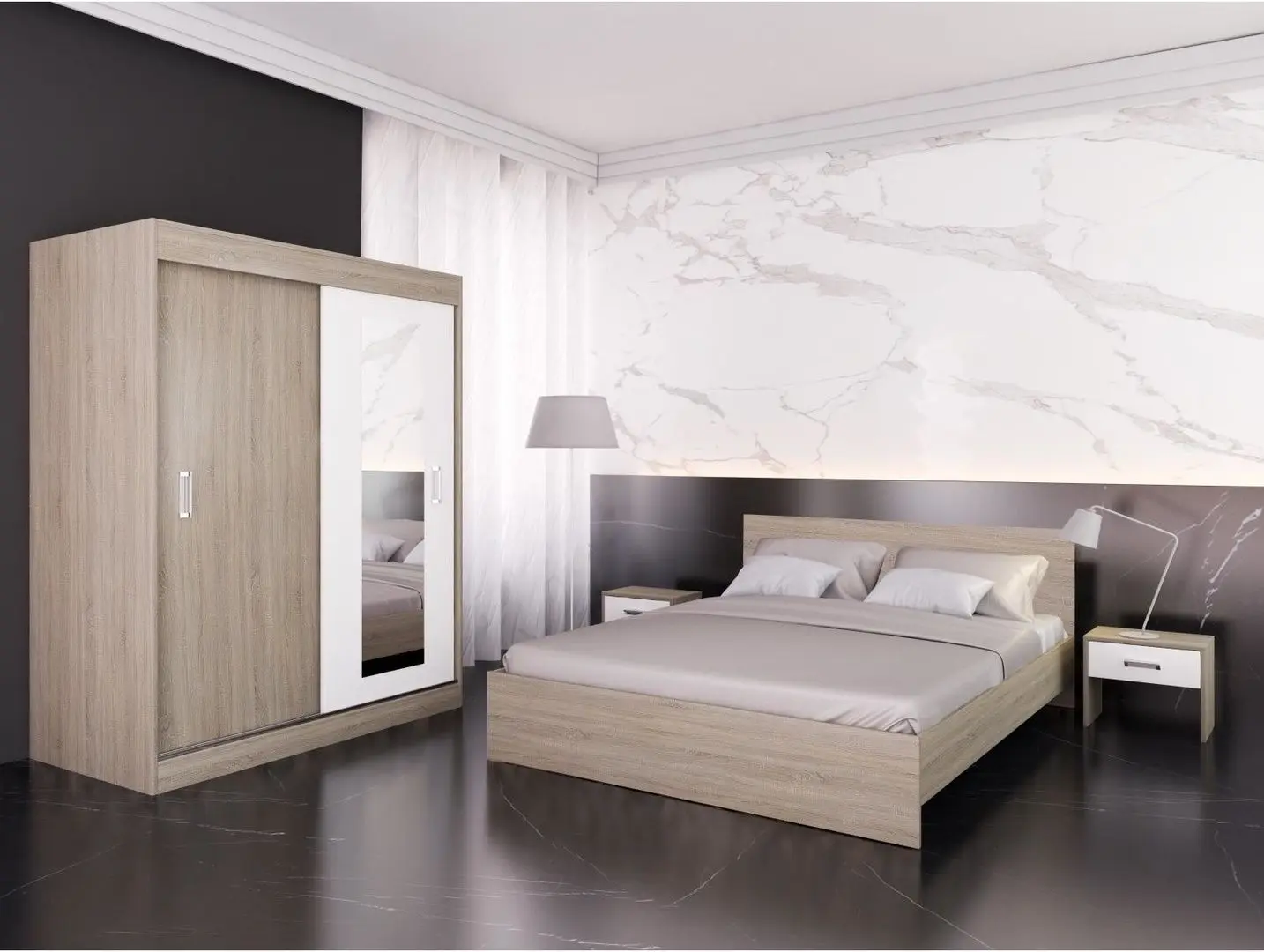 Dormitor Ideal Mobila Masha (Sonoma Oak/White)