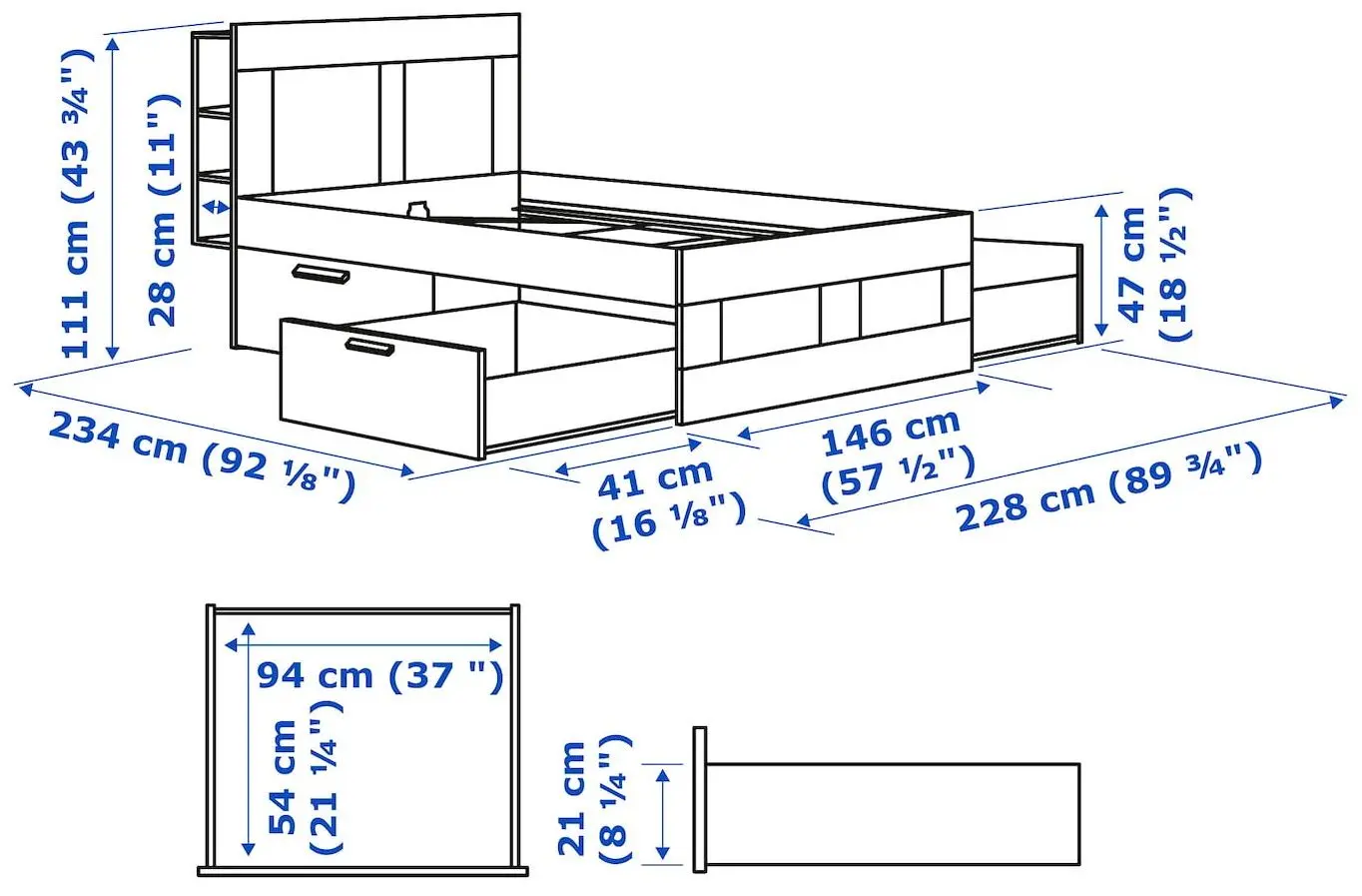 Спальная Ikea Brimnes 3 предмета 140x200 (Белый)